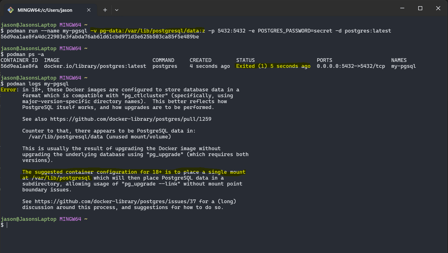 Troubleshooting PostgreSQL with Podman