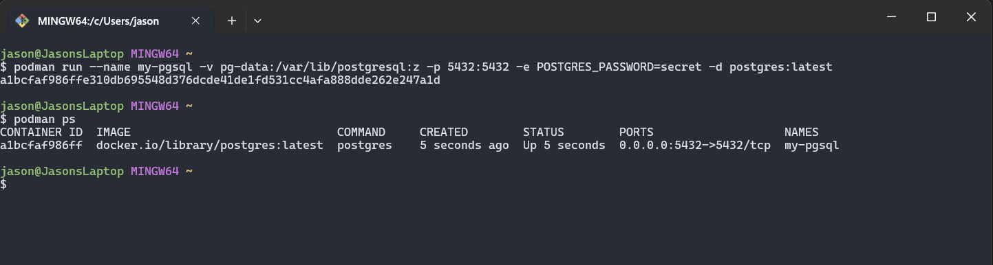 Setup postgres with podman