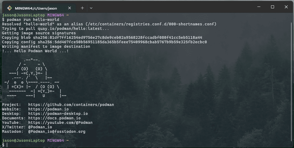 Podman hello-world example
