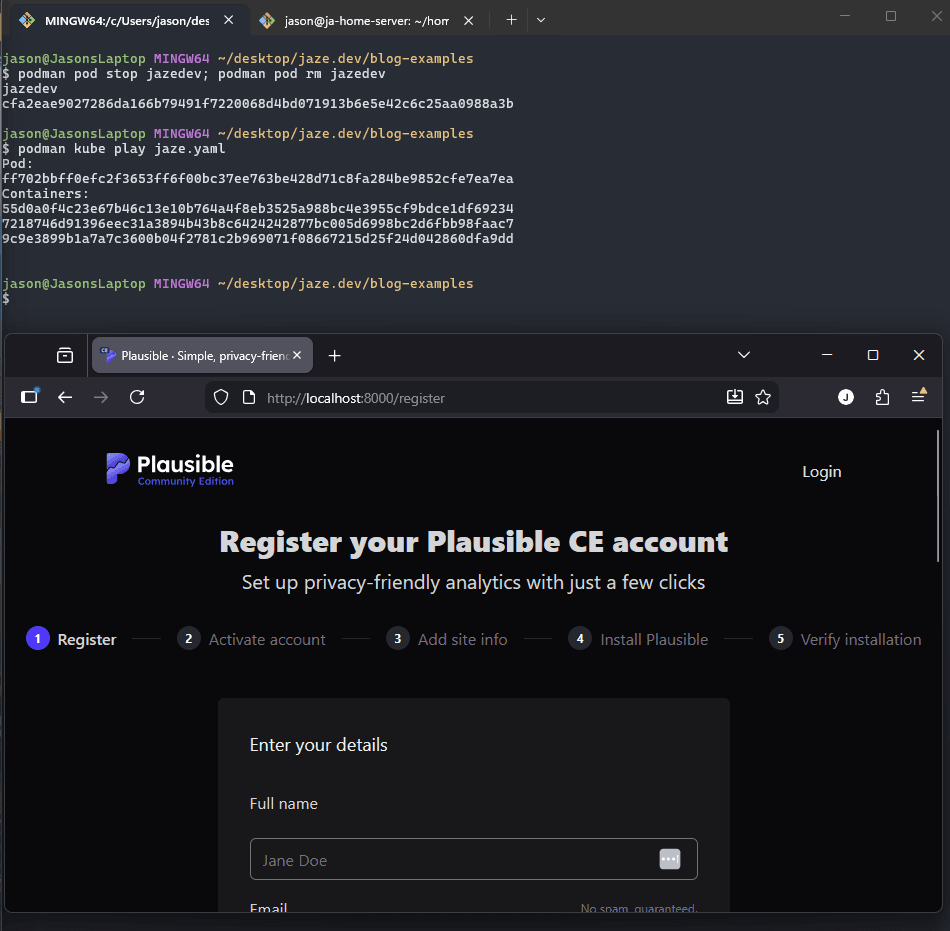 Podman kube plausible infra result