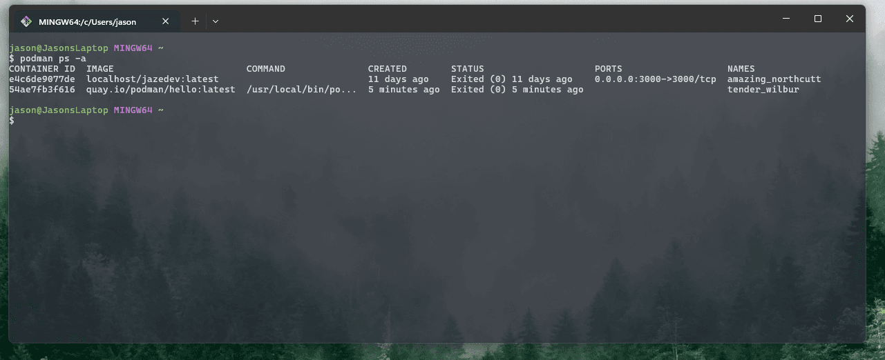 Podman ps command example