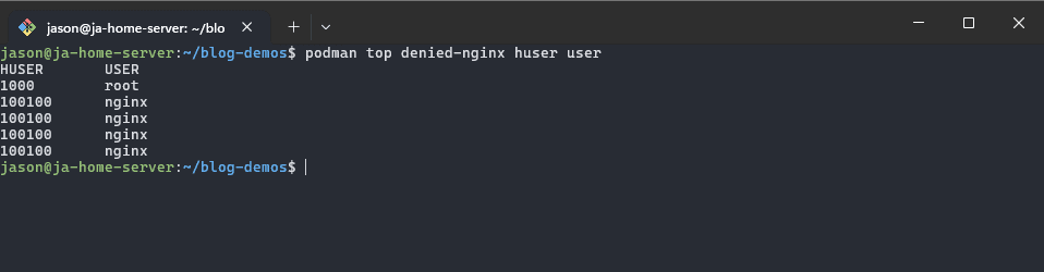 Preview of the podman top command used on an nginx container